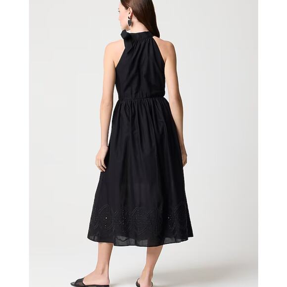NWT J.Crew Tie Neck Midi Dress With Eyelet Dress Black Size 10 - Picture 2 of 10
